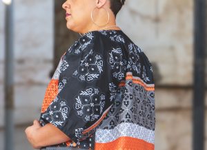 Kimono Flo Long Coton Noir Gris Corail