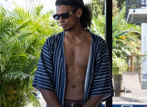 kimono bleu marine rayures blanches